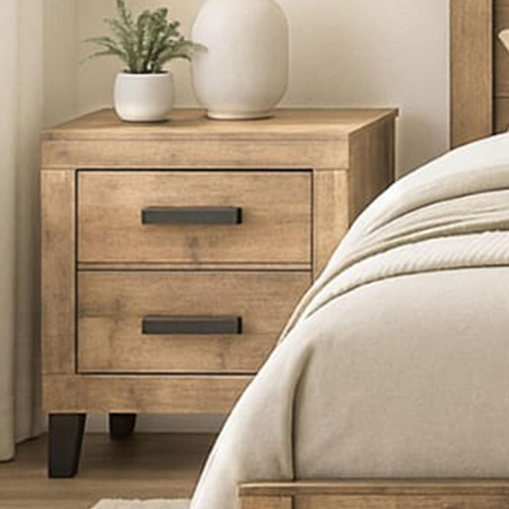 Kings Brand Furniture 3-Piece Antique Natural Bedroom Set – King Size Wood Bed Frame with 2 Nightstands