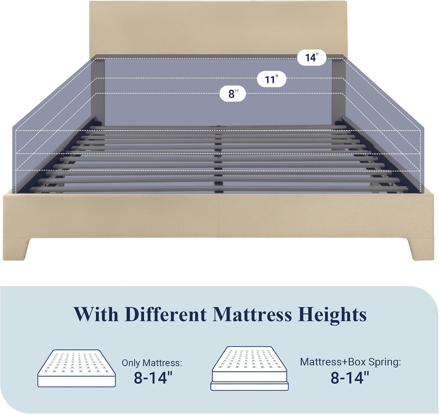 Allewie Queen Size Bed Frame with Adjustable Headboard, Upholstered Platform Bed with Wood Slats, Heavy Duty Mattress Foundation, No Box Spring Needed, Noise-Free, Easy Assembly, Beige
