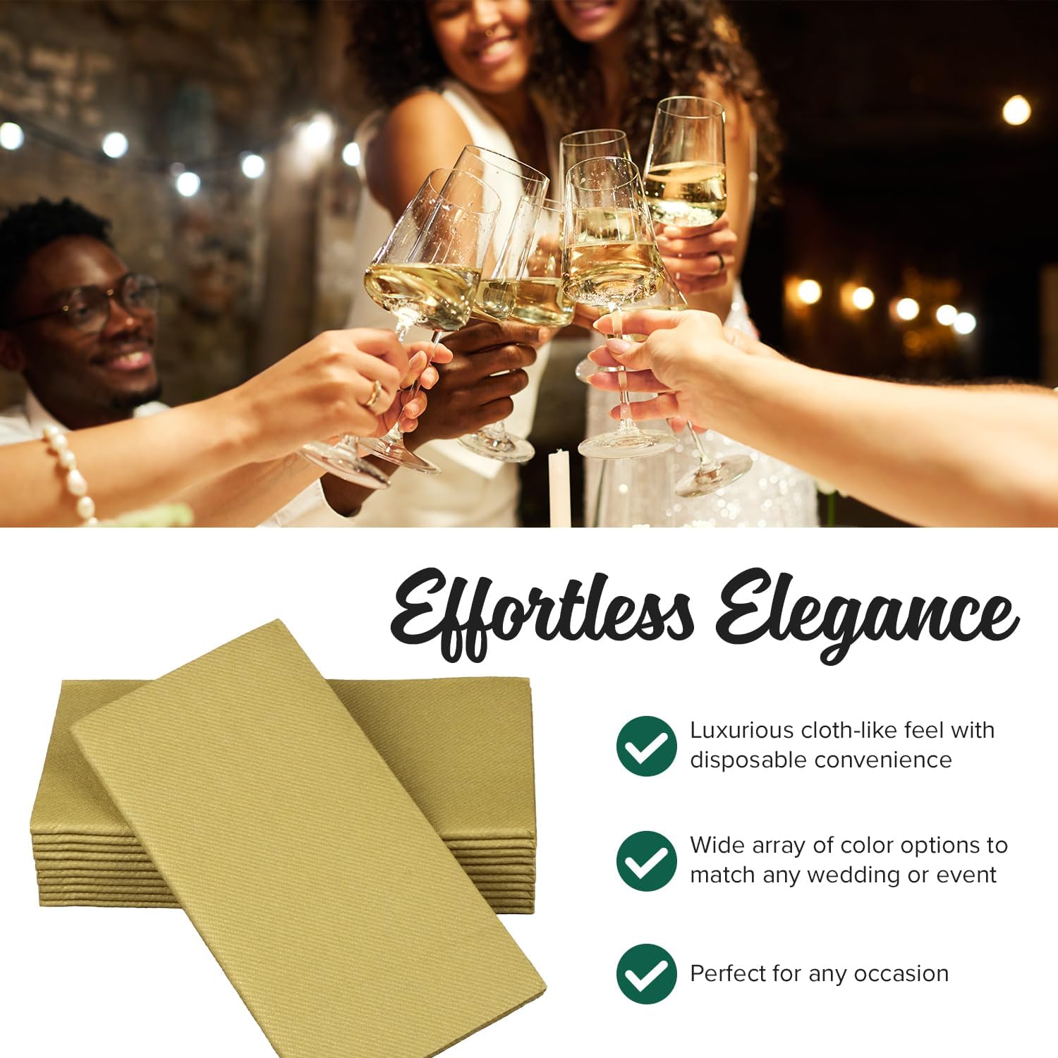 SimuLinen Gold Linen Feel Disposable Dinner Napkins - Cloth-Like Kosher Napkins for Celebrations, Weddings, and Showers, 16'x16', Box of 300