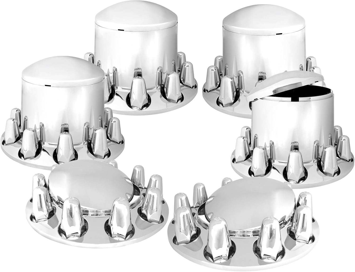 GG Grand General 40234 Chrome Plastic Complete ABS Axle Set (2 Front and 4 Rear) with Standard Hub Caps and Push-On Lug Nut Covers for Trucks, 4 Pack, 1-1/2' x 3'