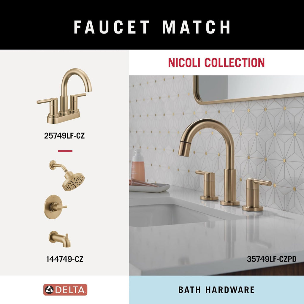 Delta 4-Piece Champagne Bronze Bathroom Set Towel Rack, Ring, Toilet Paper Holder, Hook | Nicoli Bath Accessories