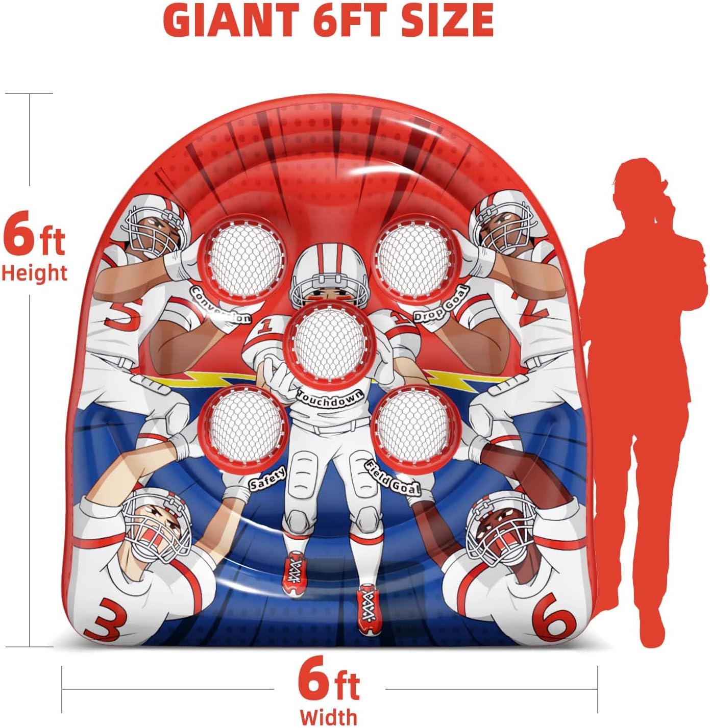 6FT Giant Inflatable Football Target Toss Game - Fun Indoor & Outdoor Yard Games for Kids & Adults, Football Party Throwing Games, Carnival Games, Camping & Tailgate Lawn Activities