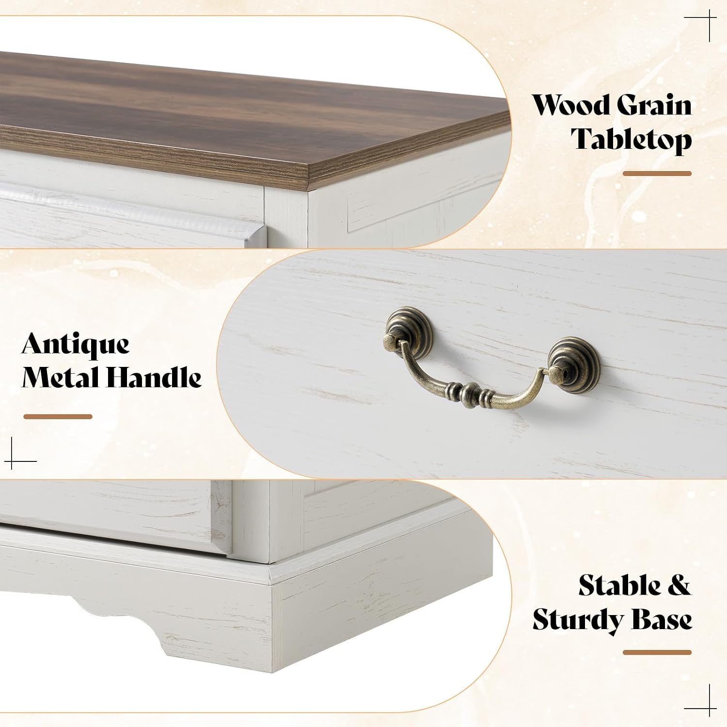 AMERLIFE Farmhouse 3 Pieces Bedroom Sets, Include 54' Wide 7 Drawers Dresser, Nightstand Set of 2 with Charging Station, Rustic Retro Bedroom Furniture Set, White