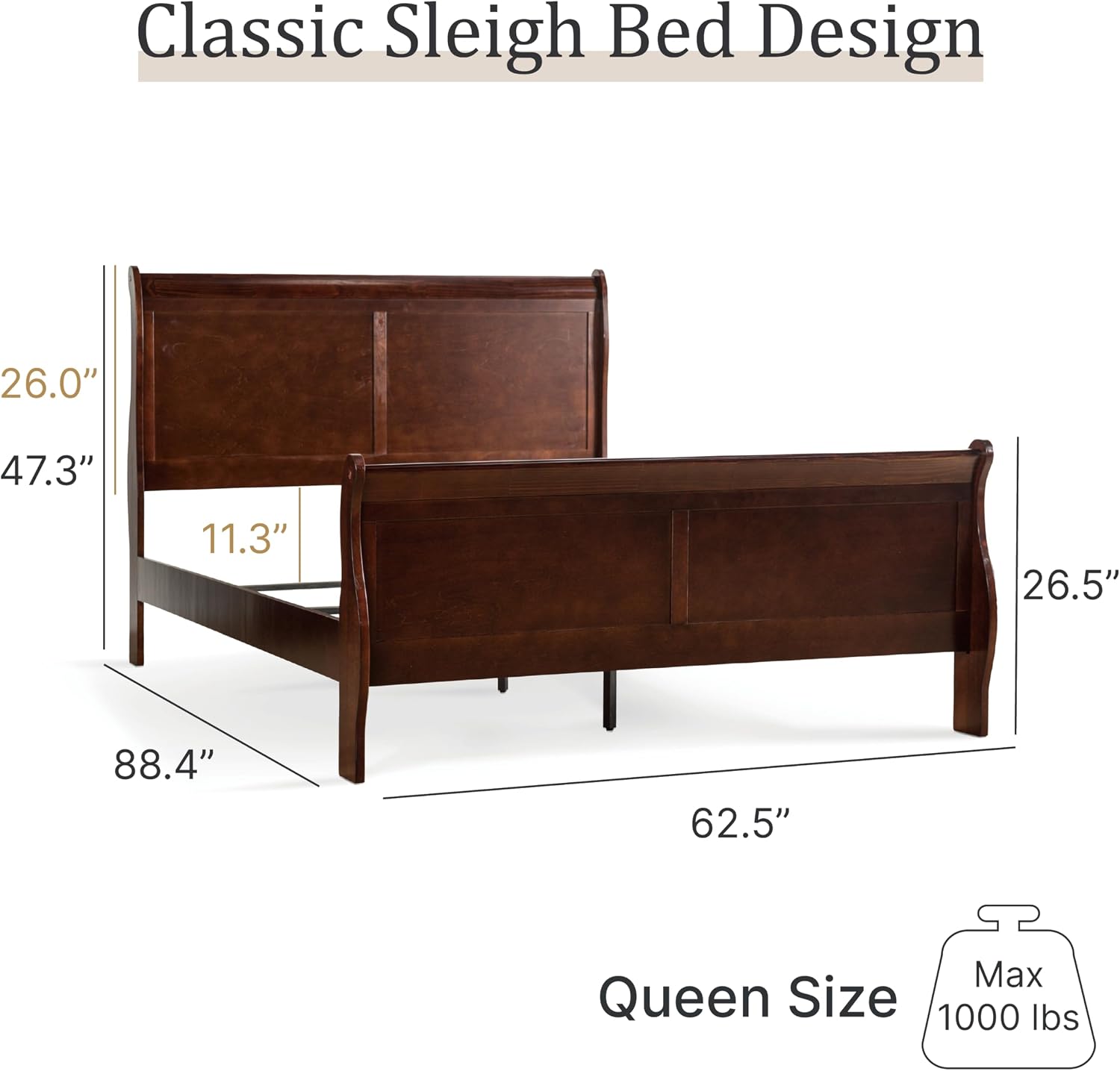 Furniture of America Louis Philippe Traditional Solid Wood 3 Piece Bedroom Set, Queen Bed Frame and Nightstands Set of 2, Sleigh Design Bedframe with Headboard and Footboard, Box Spring Needed, Cherry