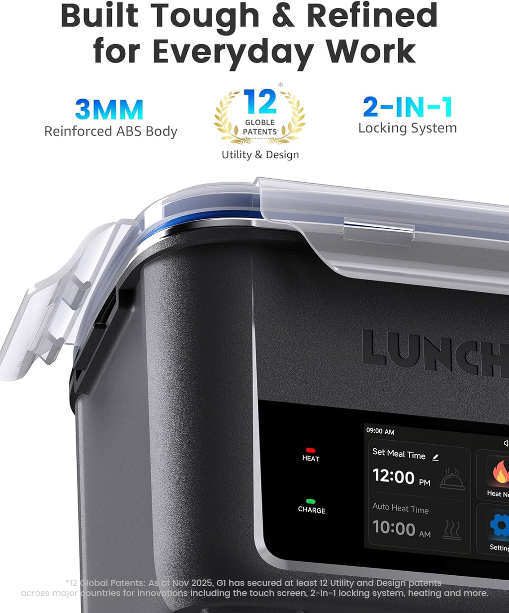 LUNCHGO® G1 Cordless Electric Heated Lunch Box, Battery Powered Self Heating Lunch Box, 5-Cup Capacity, 250°F Max, Scheduled Heating, Rechargeable Food Warmer for Work, Travel & Outdoor Use