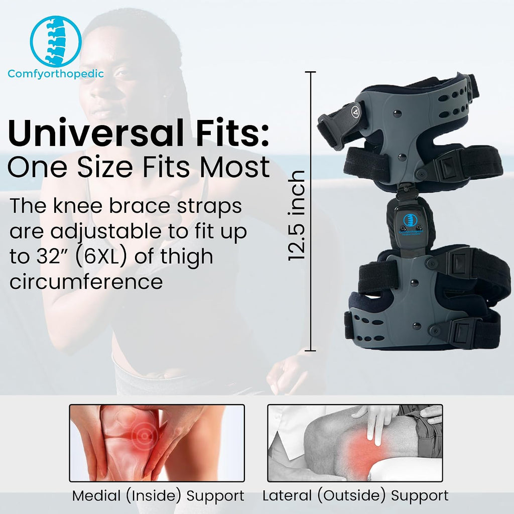 Comfyorthopedic UPGRADED Single Side OA Medial Unloader Knee Brace for Men and Women Osteoarthritis & Arthritis Pain Support, Bone on Bone Joint Offloader L1851 L1843 Built-in Hex Key, Fits Up To 32in Plus Size Thigh Left