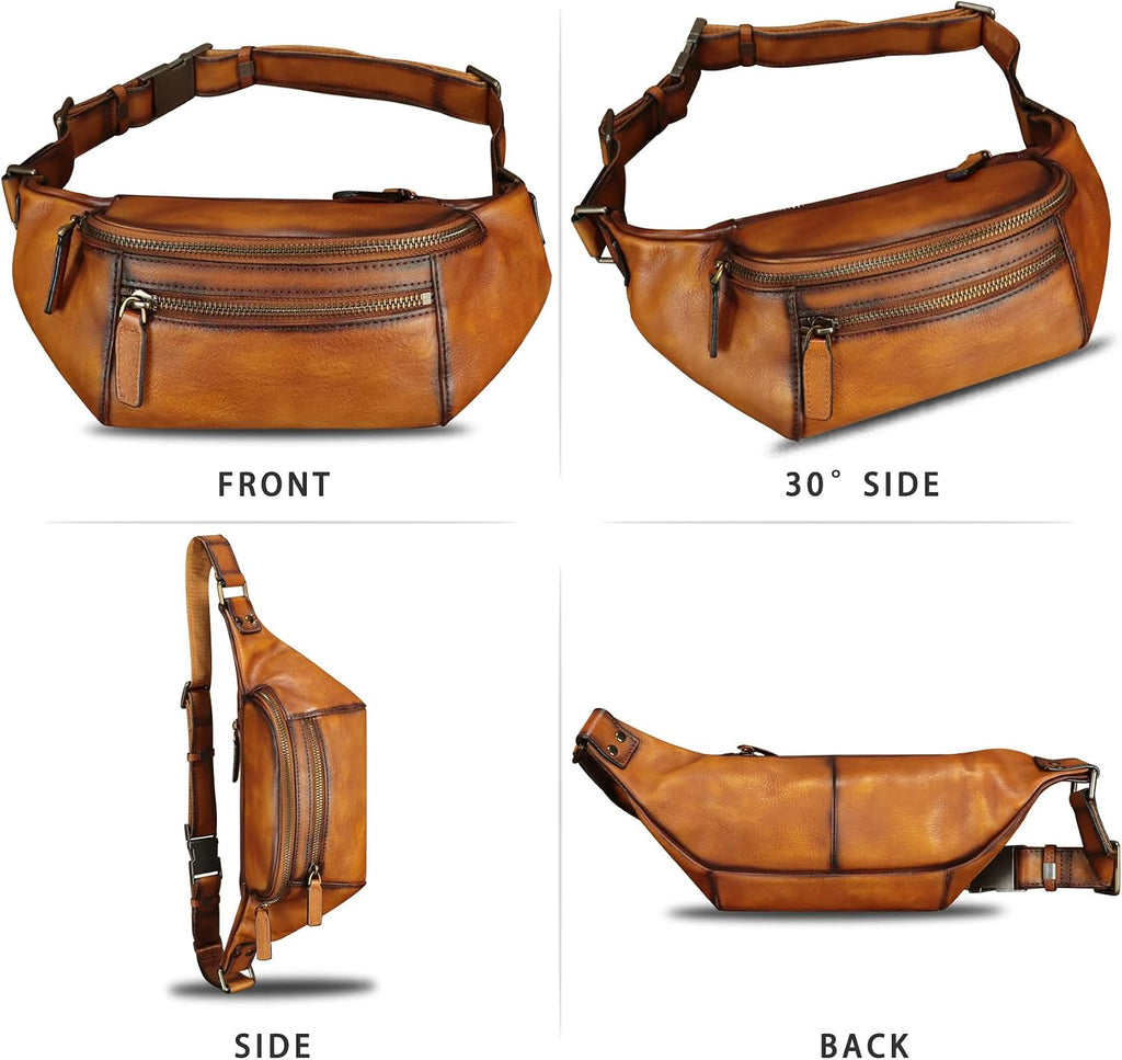 Genuine Leather Fanny Pack for Women and Men Vintage Real Leather Waist Bag Hip Bum Crossbody Sling Bags (Brown)