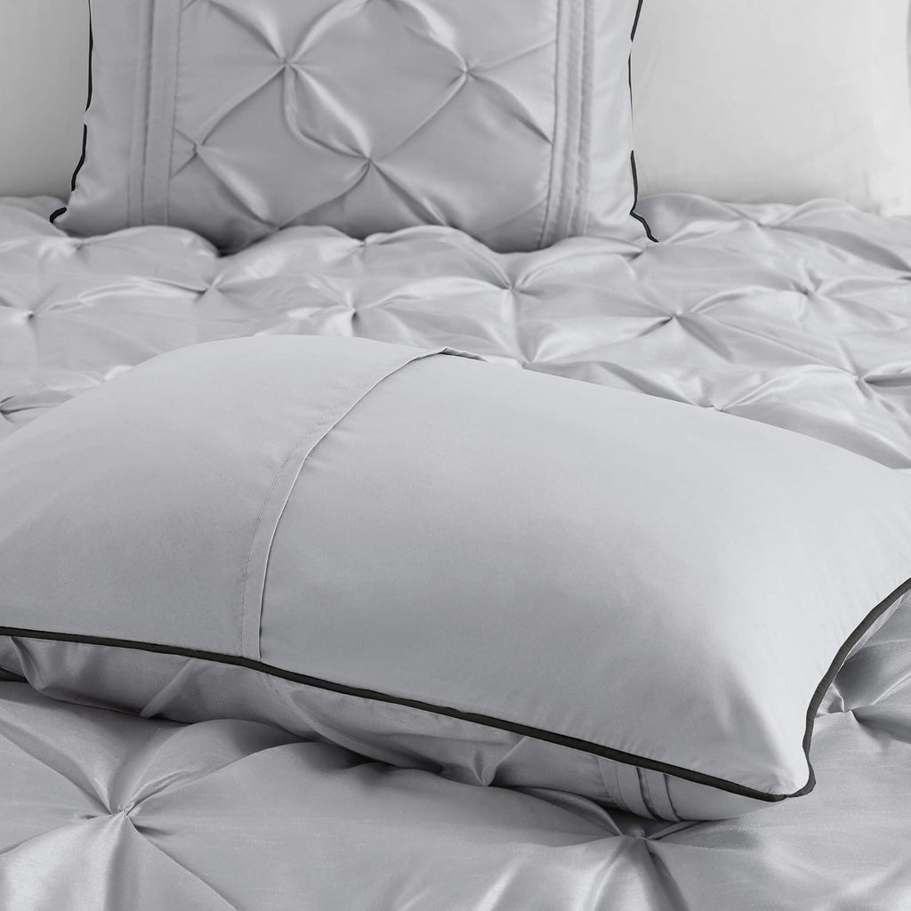 Madison Park Laurel Cozy Comforter Set - Traditional Tufted Faux Silk Design, All Season Down Alternative Bedding with Matching Shams, Decorative Pillow, Grey Cal King(104'x92') 7 Piece