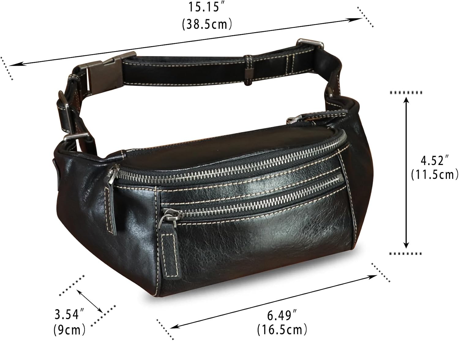 Genuine Leather Fanny Pack for Women and Men Vintage Real Leather Waist Bag Hip Bum Crossbody Sling Bags (Black)