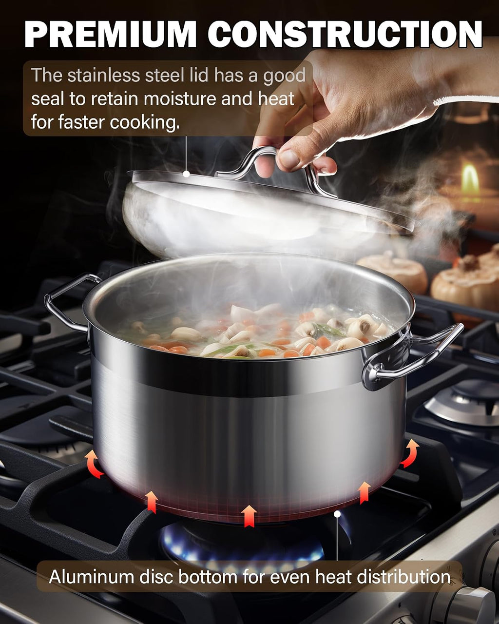 Cooks Standard Professional Cookware Set, Stainless Steel Pots Kitchen Set Includes Saucepans, Sauté Pan, Dutch Oven with Lids - Induction Compatible, 8-Piece