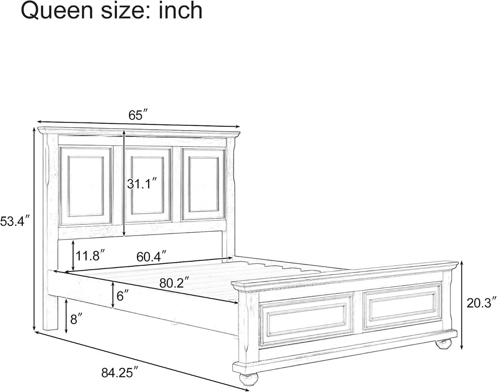 Merax Traditional Town and Country Style Pinewood Vintage Queen Bed, Rich Brown