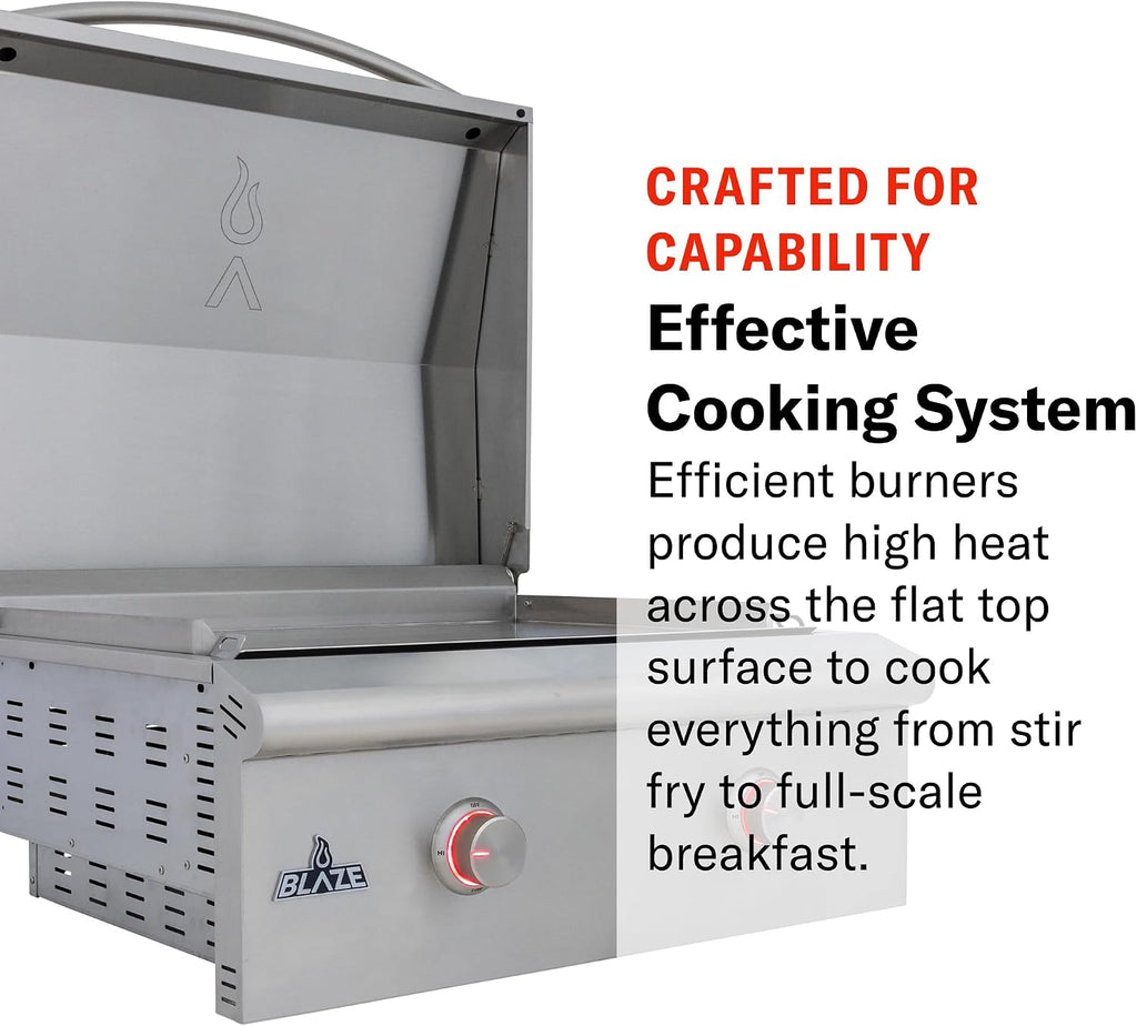 Blaze LTE+ 30-Inch Propane Gas Griddle with Lift-Assist Hood | Dual 15,000 BTU Burners | 8mm Reinforced Griddle Surface | Front Grease Management | Stainless Steel Construction BLZ-GRIDDLE-LTE3-LP