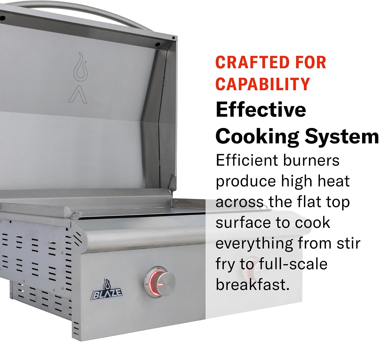 Blaze LTE+ 30-Inch Propane Gas Griddle with Lift-Assist Hood | Dual 15,000 BTU Burners | 8mm Reinforced Griddle Surface | Front Grease Management | Stainless Steel Construction BLZ-GRIDDLE-LTE3-LP