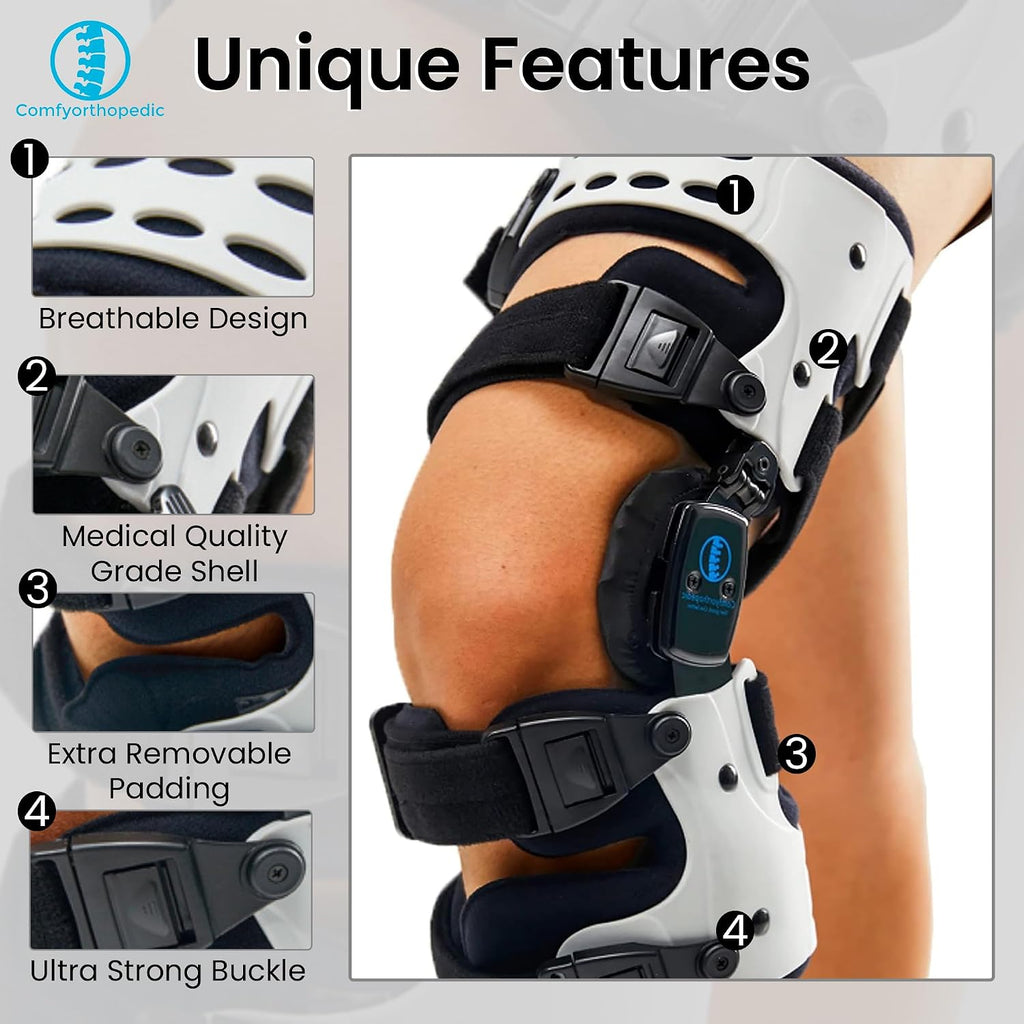 Comfyorthopedic OA Unloader Knee Brace For Medial Knee Pain, Arthritis Support, Osteoarthritis, Bone on Bone Inside Cartilage Joint Side Stabilizer L1851 L1843, Adjustable Plus Size Fits Up to 32in Thigh Circumference, Right