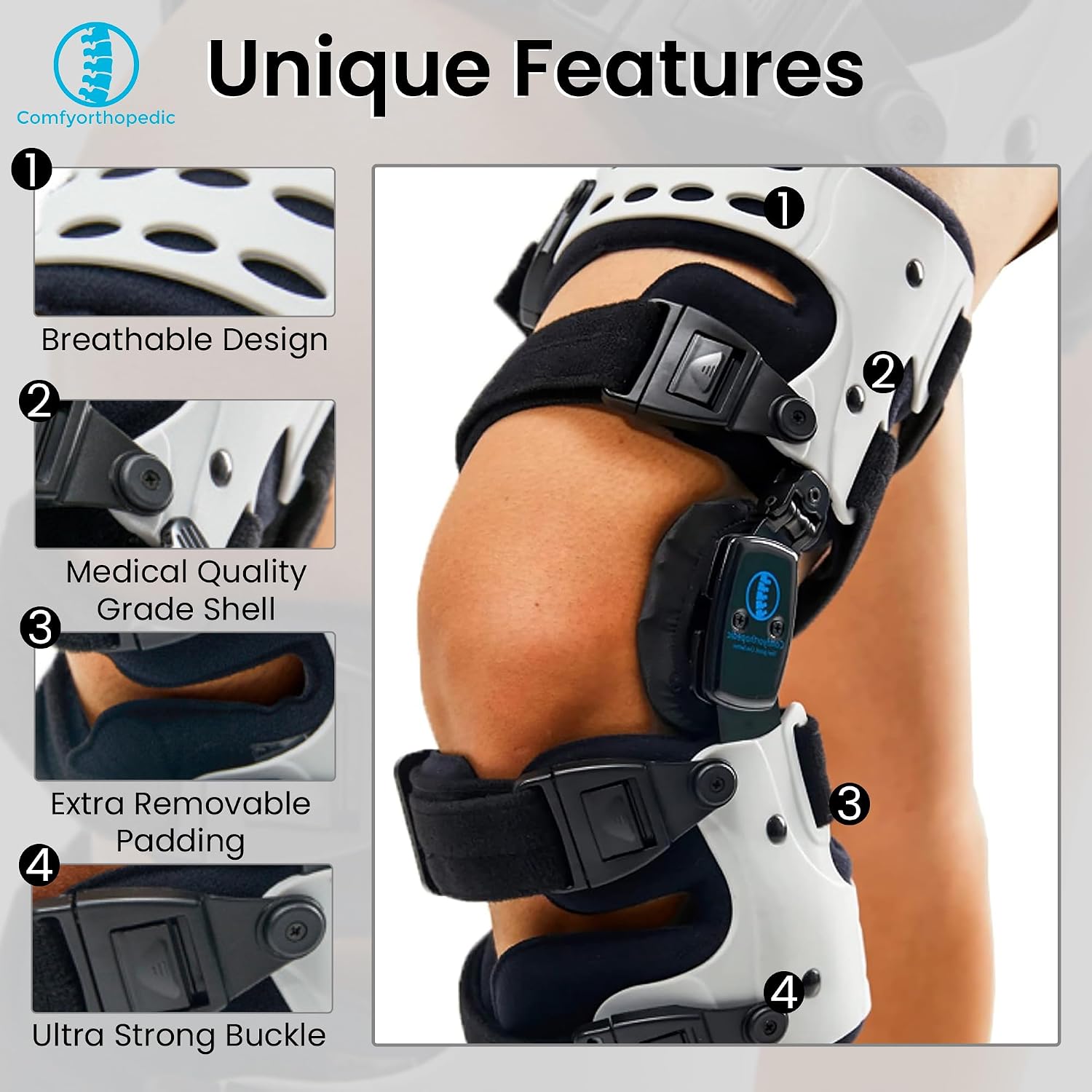 Comfyorthopedic OA Unloader Knee Brace For Medial Knee Pain, Arthritis Support, Osteoarthritis, Bone on Bone Inside Cartilage Joint Side Stabilizer L1851 L1843, Adjustable Plus Size Fits Up to 32in Thigh Circumference, Right