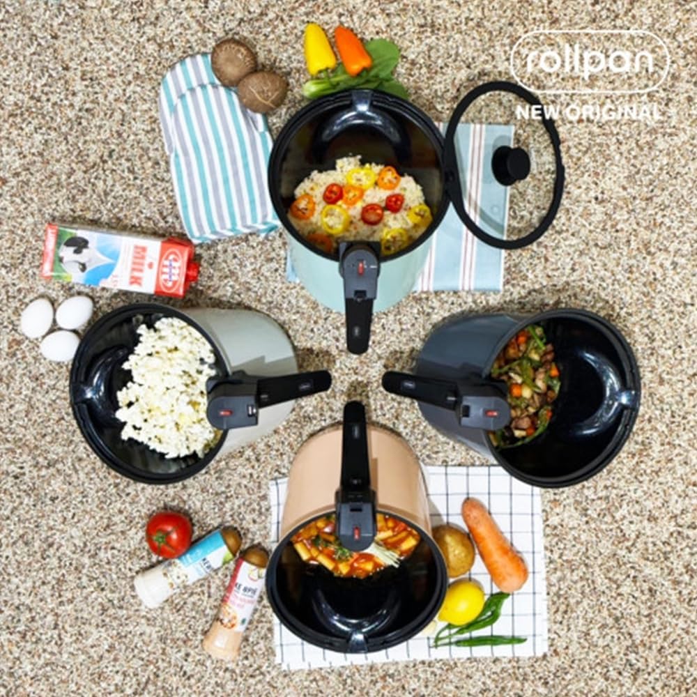 Rollkitchen Rollpan Camping Oven Automatic Rotation Cooking Pot for Korean BBQ and Outdoor Grilling, Mint