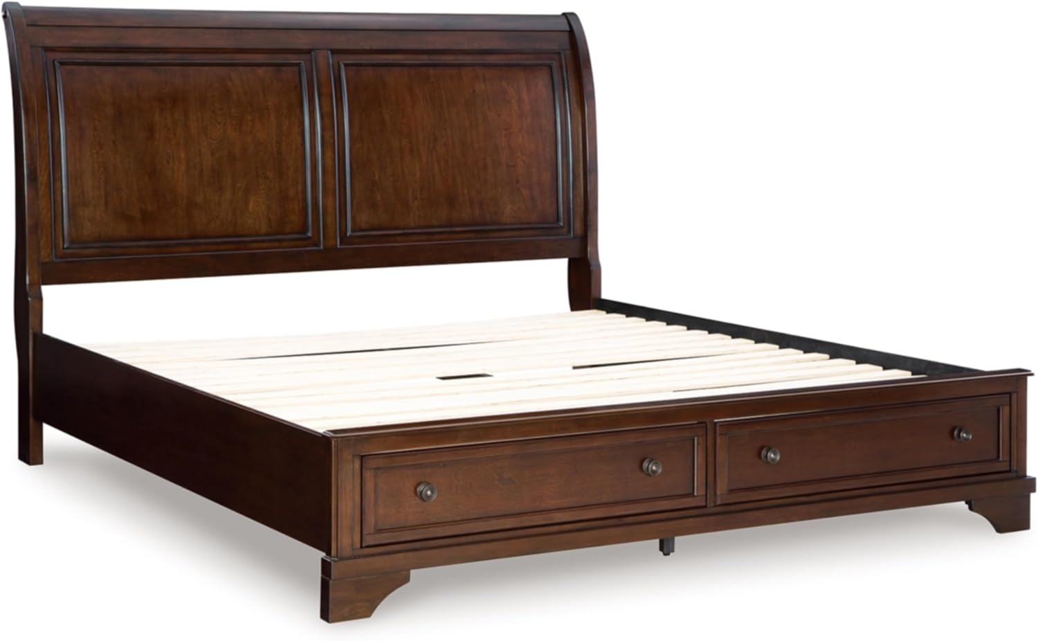 Signature Design by Ashley Trellington Traditional King Sleigh Storage Bed, Foundation or Box Spring Not Needed, Dark Brown