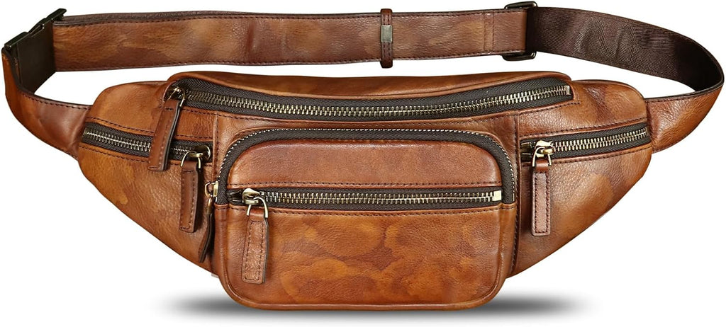 Genuine Leather Fanny Packs for Women and Men Waist Bag Vintage Hip Bum Bag Over Shoulder Crossbody Sling Bag (Multicolor)