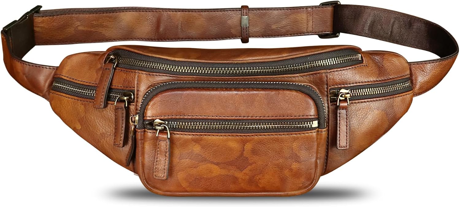 Genuine Leather Fanny Packs for Women and Men Waist Bag Vintage Hip Bum Bag Over Shoulder Crossbody Sling Bag (Multicolor)
