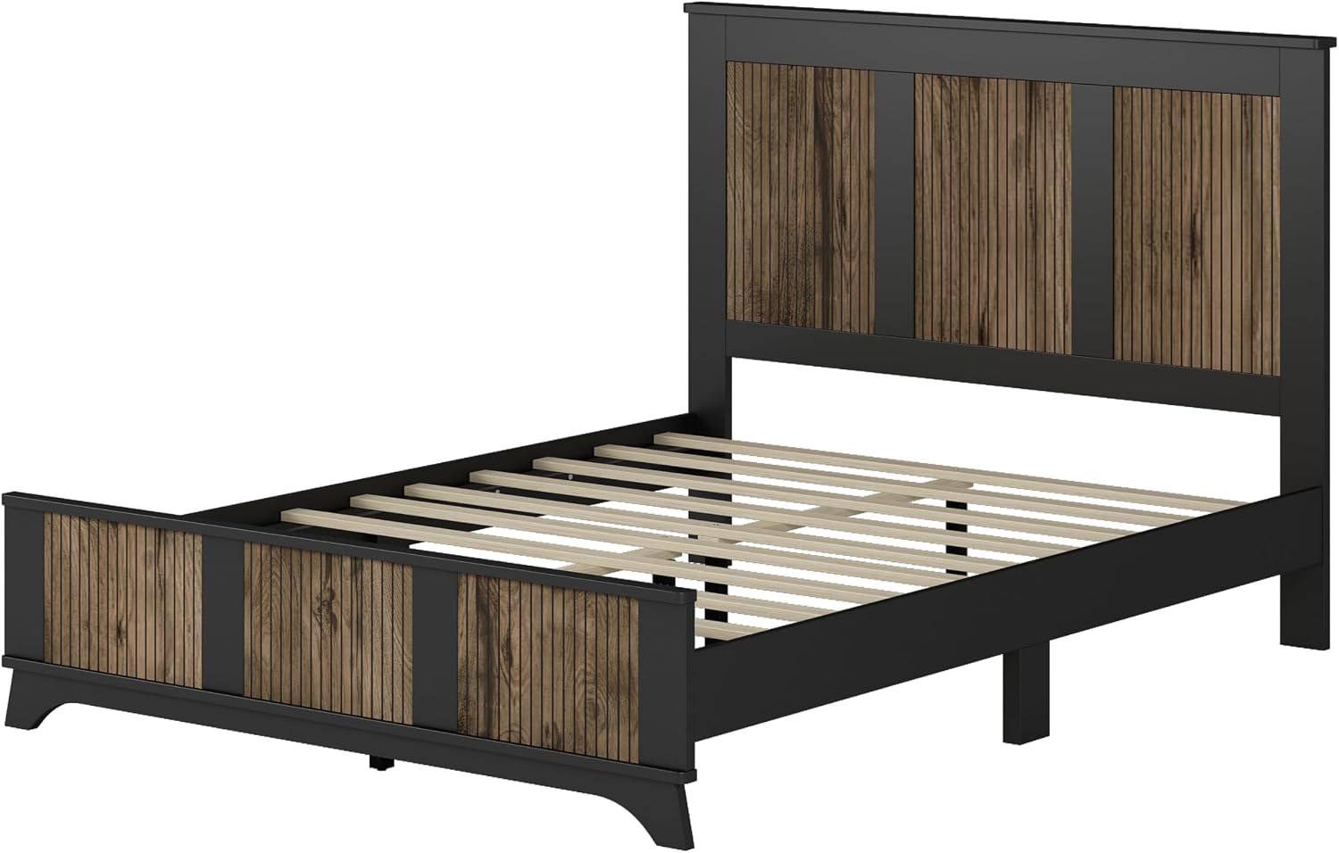 Harper & Bright Designs 4-Pieces Bedroom Sets, Queen Size Platform Bed with 2 Nightstands and A 6-Drawer Dresser, Queen Size Bedroom Set with Wooden Strip Decoration, Black