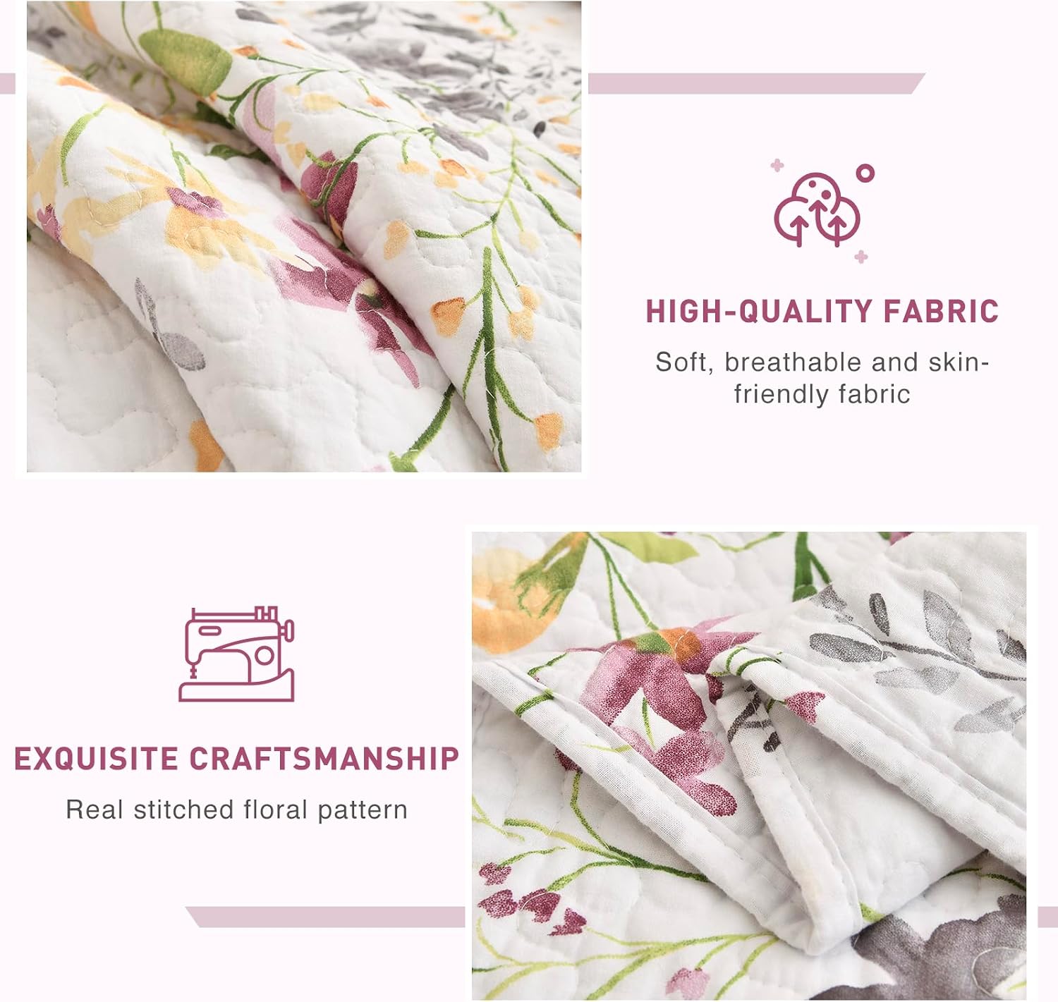Lady Ann Wild Floral Printed Bed King Quilt Set 100% Cotton Yellow Flower Botanical Pattern Bedding, Vintage Lightweight Coverlet Ultra Soft Bedspread Set with Pillow Shams for All Season, 3 PCS