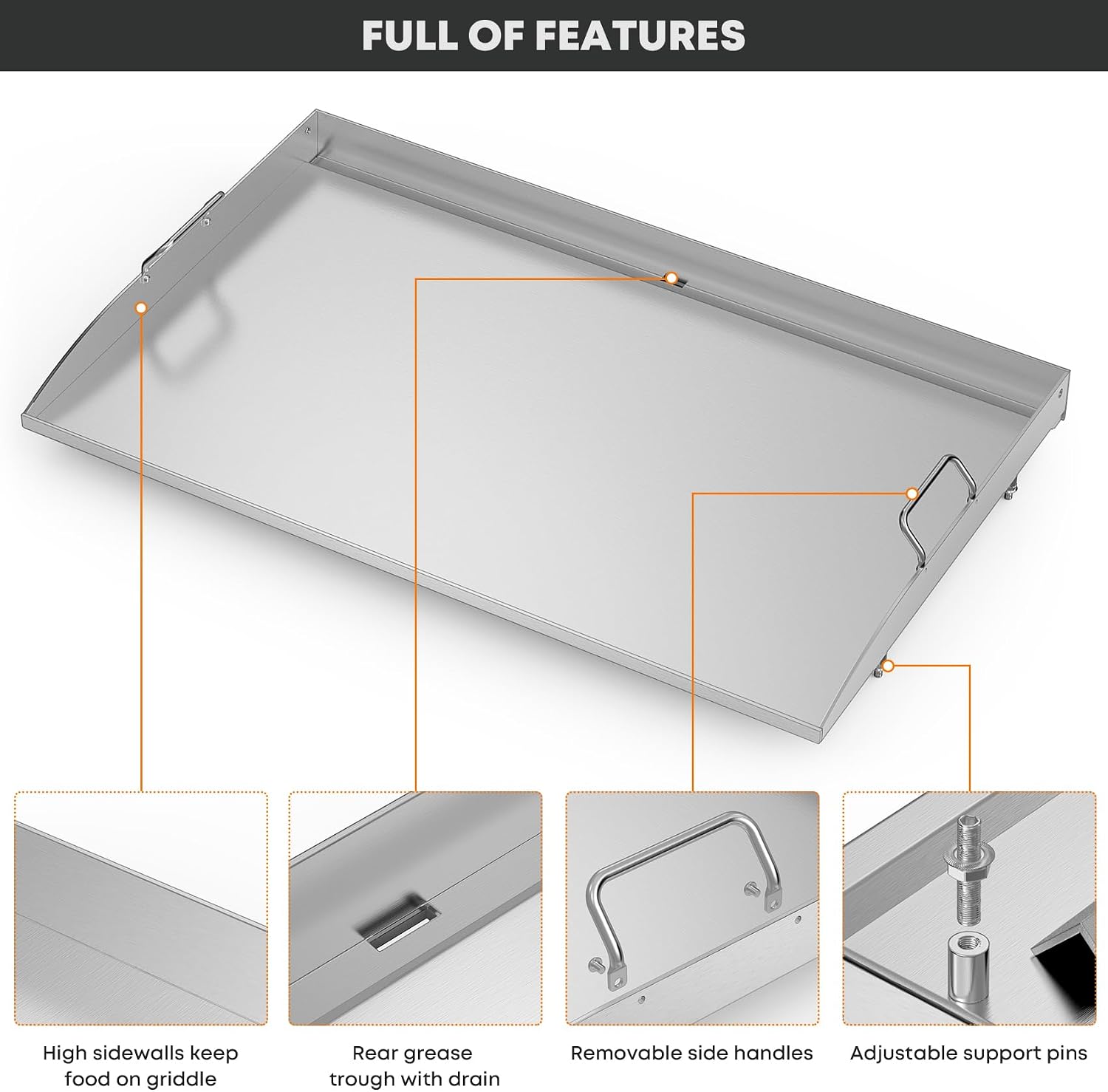 Stanbroil 36 Inch Flat Top Griddle, Stainless Steel Griddle Replacement Top for Blackstone 36' 4 Burner Gas Grill Cooking Station, Griddle Top Replacement with Rear Grease System