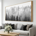 vgrozirh Framed Ready to Hang Wall Art Foggy Forest Black and White Wall Art Nature Landscape Mountain Photographic Printed on Canvas for Bedroom Living Room Office Home Decor 30'x60'