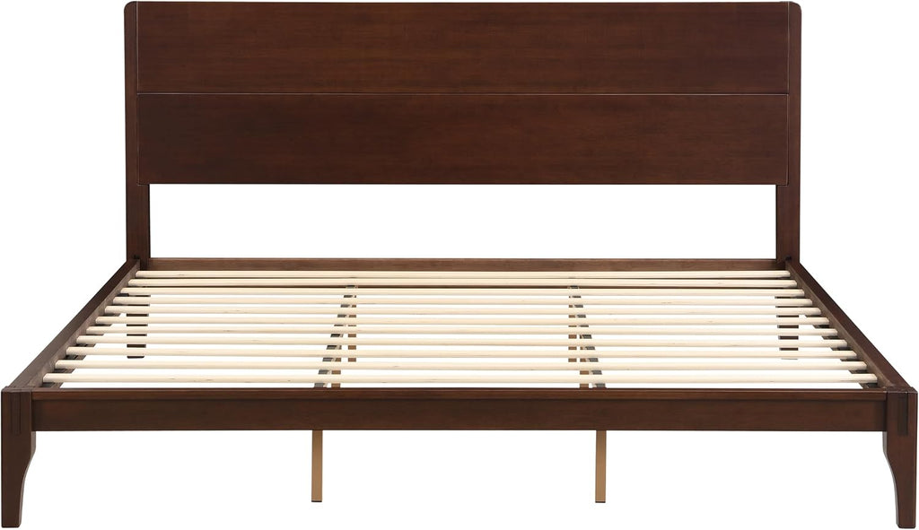 Merax King Size Bamboo Platform Bed, Mid-Century Modern Bed Frame with Tall Headboard, Solid Sustainable Bedframe King-Size, Wood Slat Support, No Box Spring Needed, Easy Assembly, Espresso