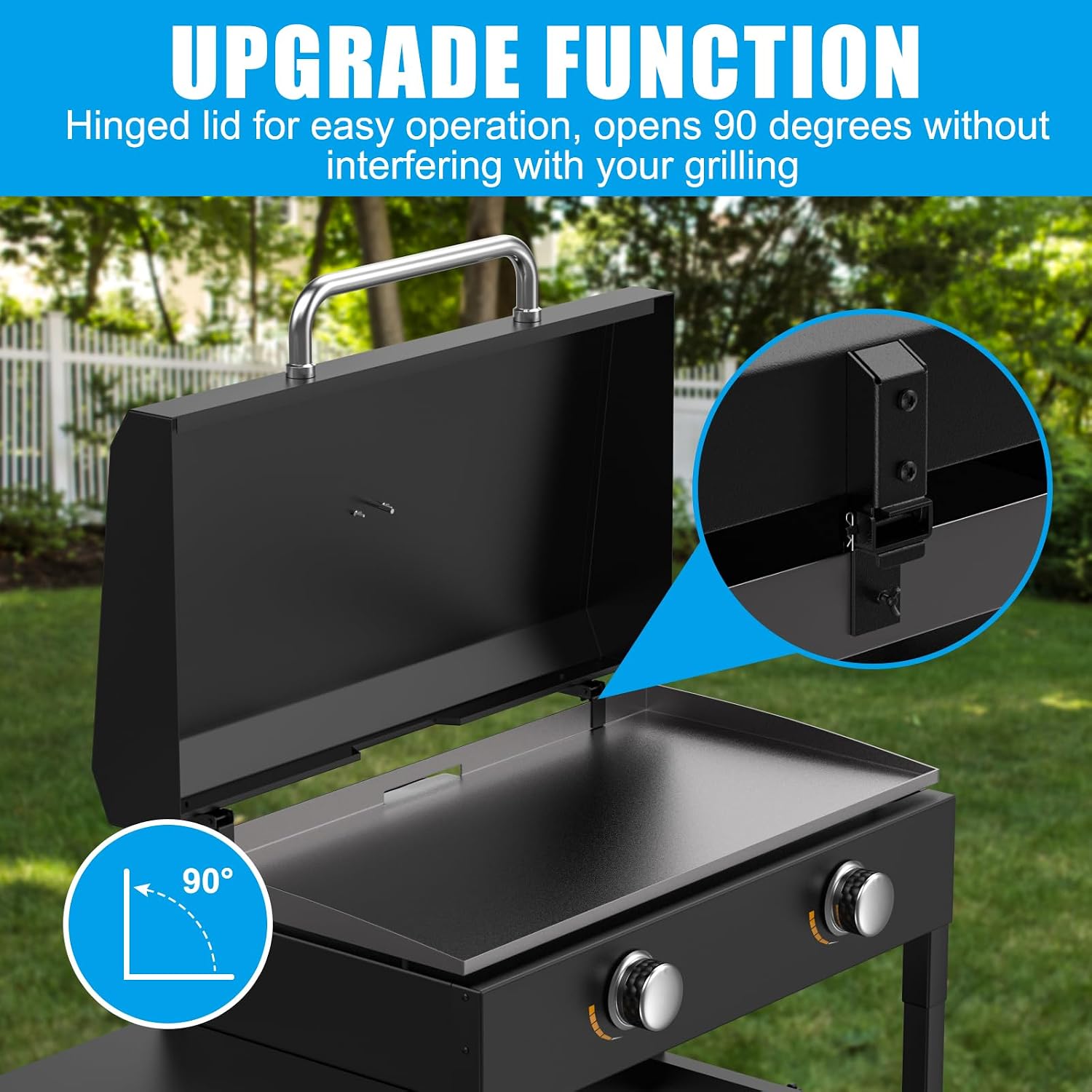 Upgrade Hinged Lid for Blackstone 28'' Griddle Hard Cover Flat Top Lid with Thermometer for Blackstone Grill 1517 1853 1605 1803 1839 1856 1885 1924 1983 2094 2137 2145 Griddle Cover Hood with Handle