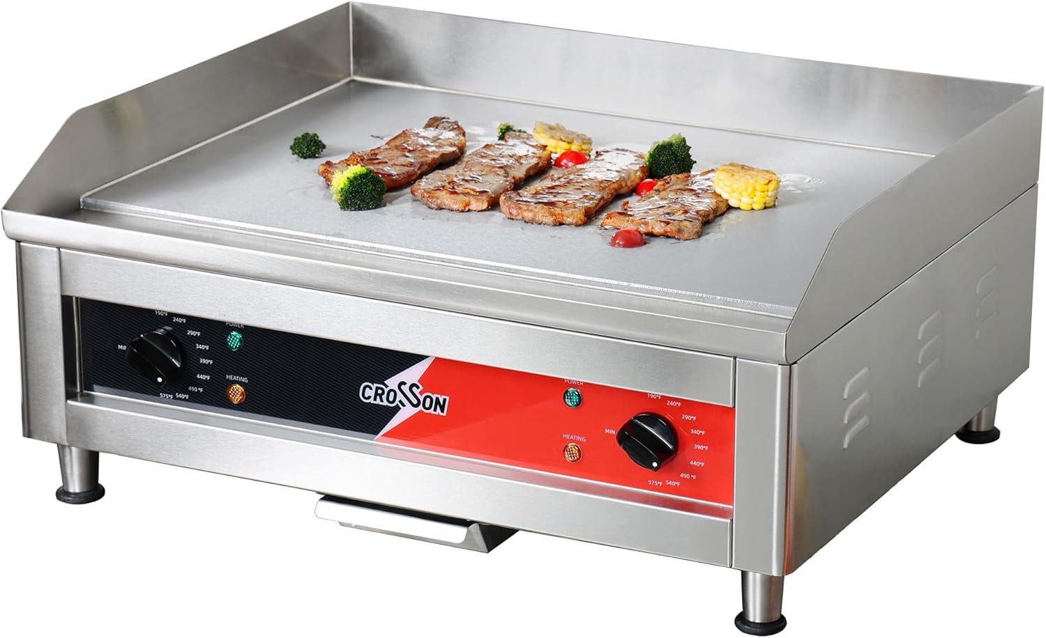 CROSSON ETL Listed 24'*16' Commercial Electric Countertop Griddle,Flat Top Heavy Duty Griddles with Non-Stick 2/5' Thick Iron Cooking Plate for Restaurant use-120V/3500W,Spatula Bonuses