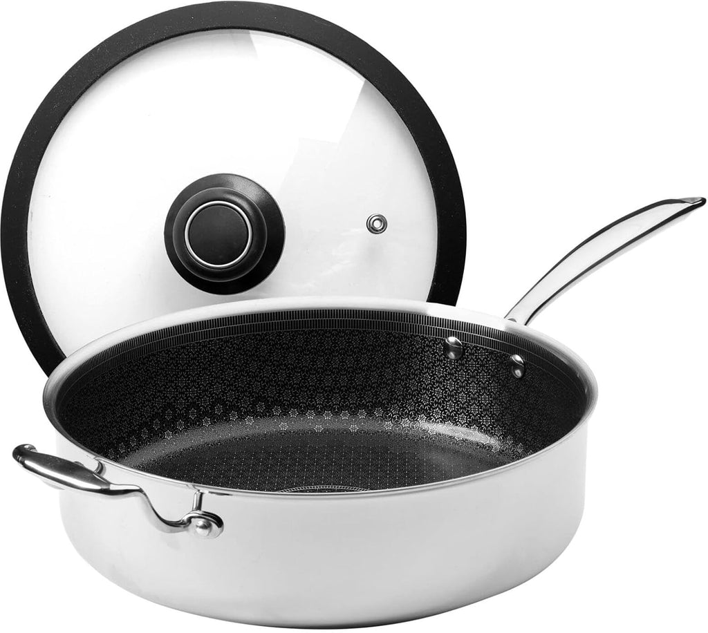Black Cube CeramicQR Cookware - Made in France Quick Release Sauté Pan with Glass Tempered Lid - 11-Inch - Ceramic Nonstick Sauté Pan for Induction Cooktops