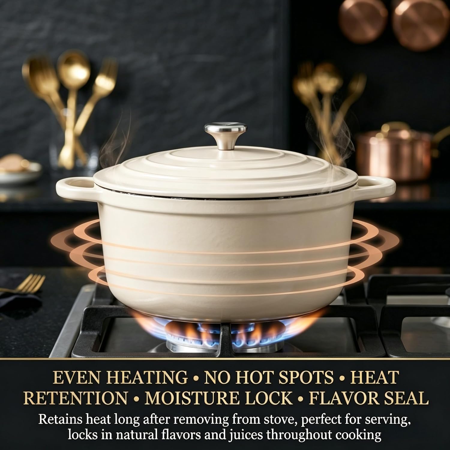 Nonstick Enameled Cast Iron Cookware Set - 8 Piece Pots and Pans with Lid, Frying Pan, Skillet, Dutch Oven Set for All Stovetops, Ideal for Sourdough Bread Baking, Comes with Organizer, Cream White