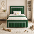 HOMBCK Twin Bed Frames, Twin Size Bed Frames with Upholstered Headboard and Footboard, Velvet Bed Frame with Wooden Salts, No Box Spring Required, Easy Assembly, Green