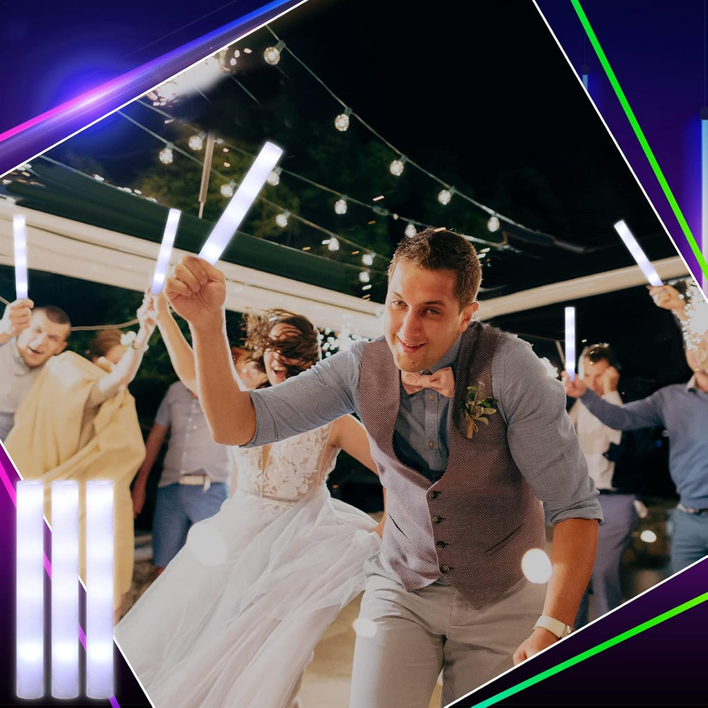Liliful 150 Pcs LED Foam Sticks Bulk White Light up Sticks Flashing Glow Baton Wands Themed Party Set, Glow in the Dark Party Supplies for Wedding, Raves,Concert,Birthday,Sporting Events