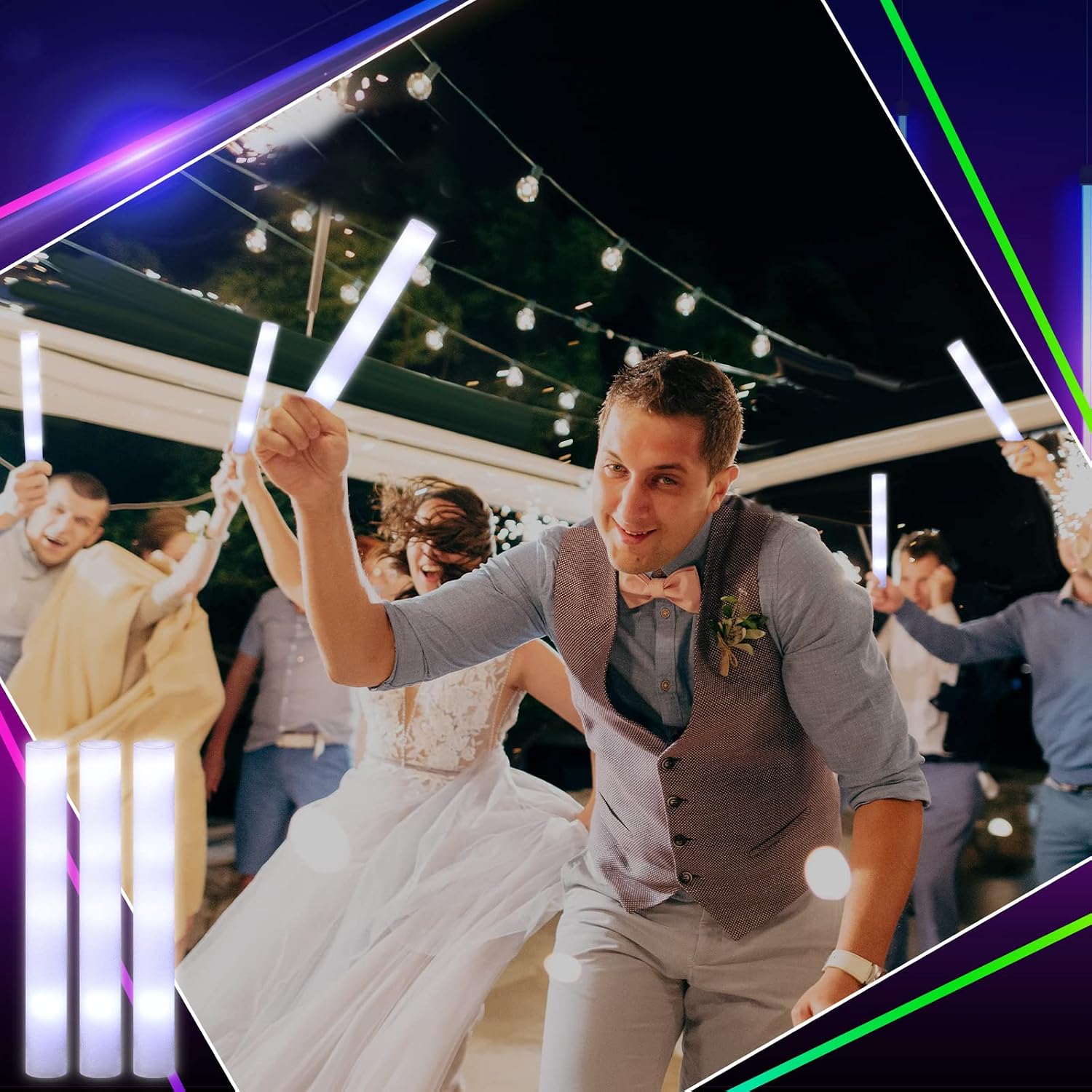 Liliful 150 Pcs LED Foam Sticks Bulk White Light up Sticks Flashing Glow Baton Wands Themed Party Set, Glow in the Dark Party Supplies for Wedding, Raves,Concert,Birthday,Sporting Events