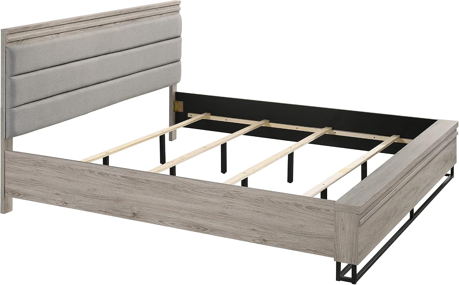 Roundhill Furniture Alvear Upholstered Wood Panel Bed, Dresser, Mirror, 2 Nightstands, and Chest, King, Weathered Gray
