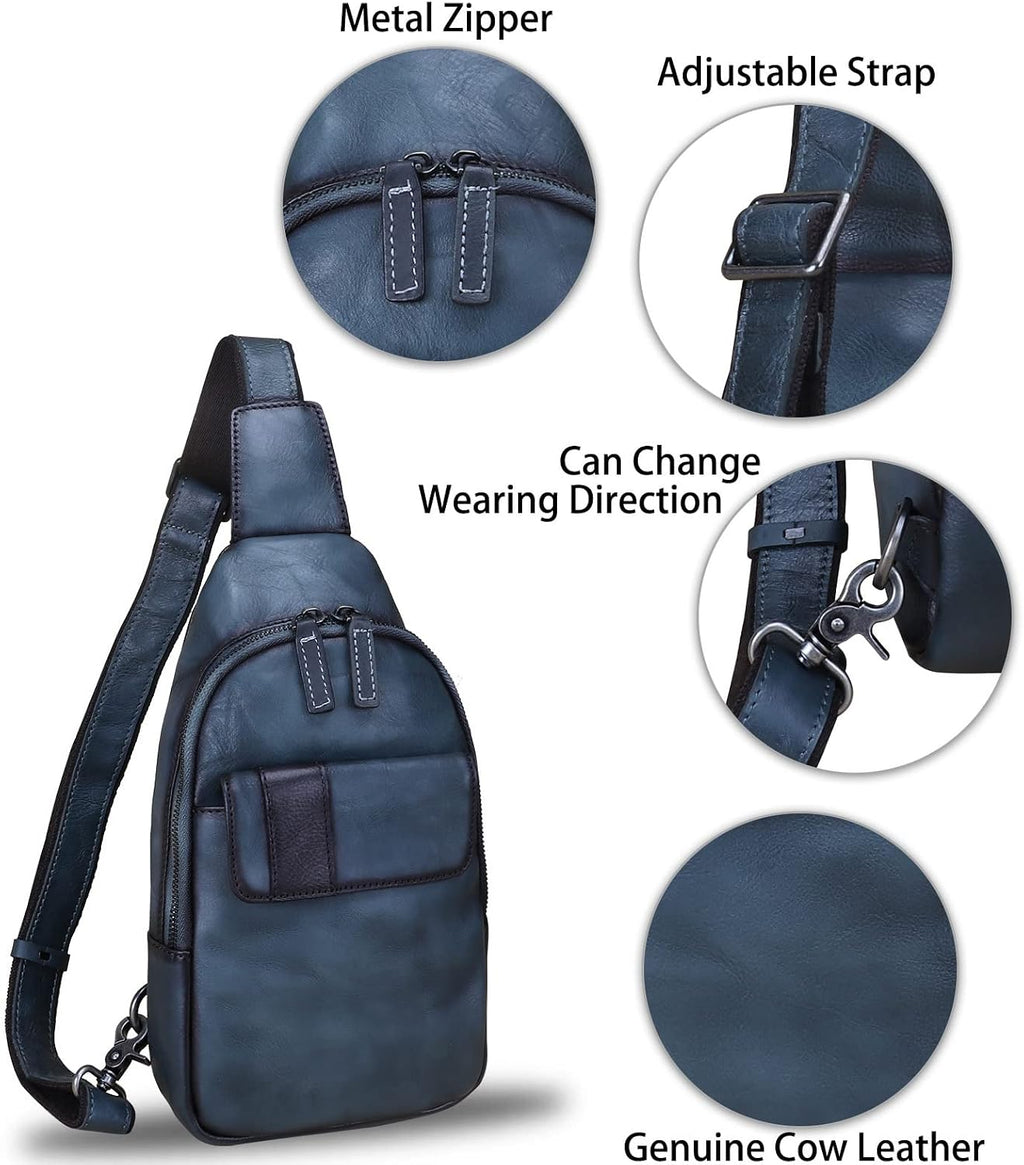 Genuine Leather Sling Bag - Handmade Leather Backpack for Women and Men - Crossbody, Chest Bag