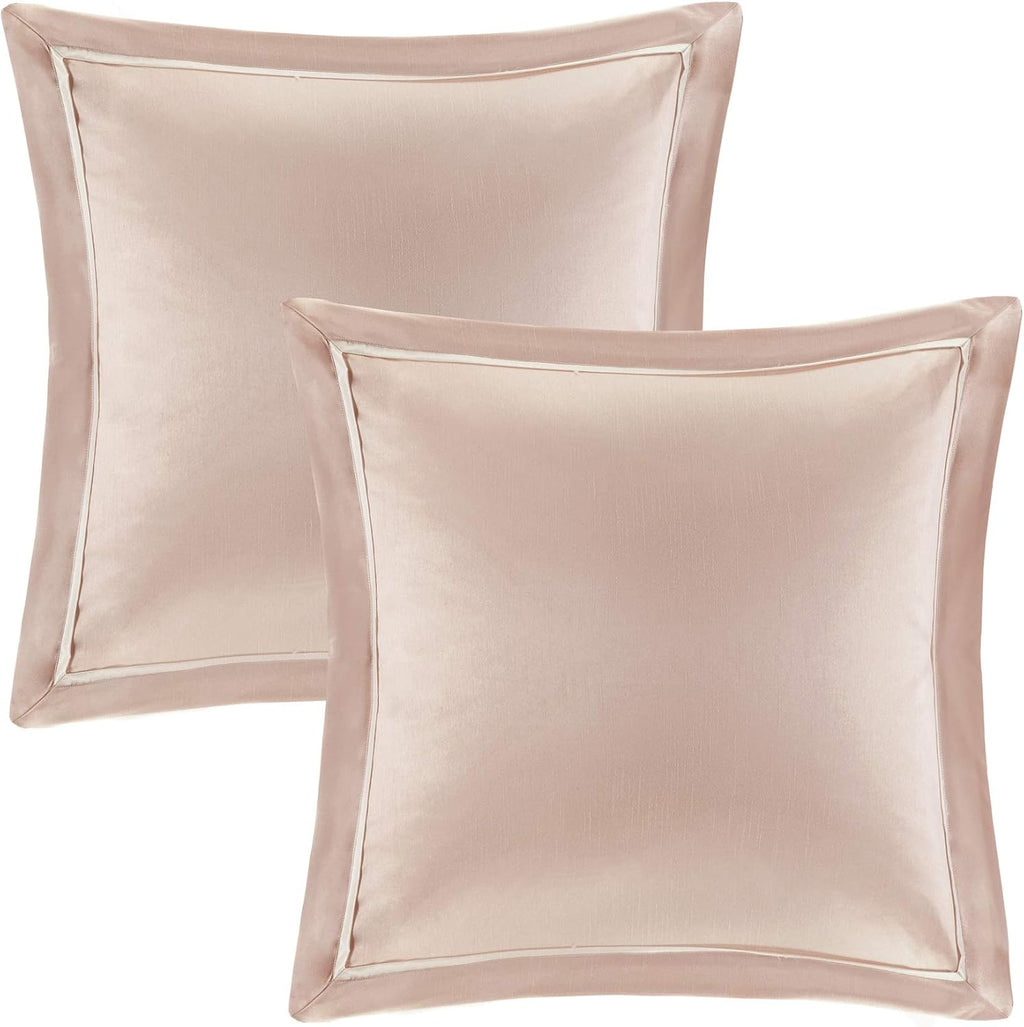 Madison Park Essentials Room in a Bag Faux Silk Comforter Set - Luxe Diamond Tufting All Season Bedding, Matching Curtains, Decorative Pillows, Blush King(104'x92') 24 Piece