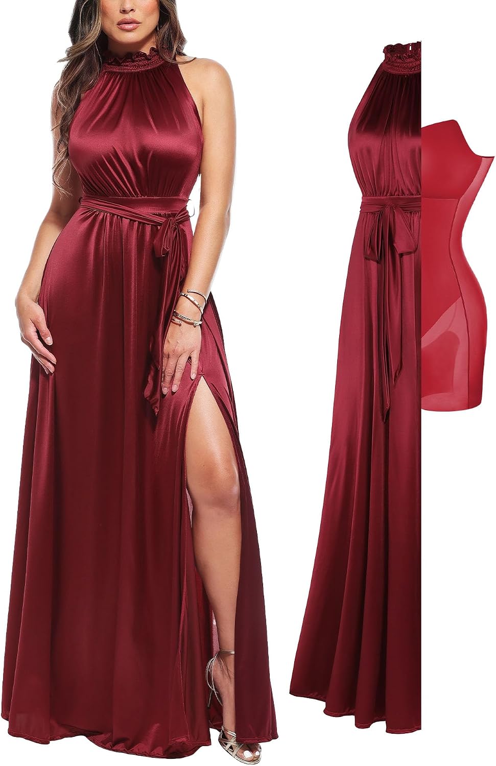 Popilush Wedding Guest Dress Formal Dresses for Women Shapewear Bodycon Fall Long Halter Cocktail Maxi Dress