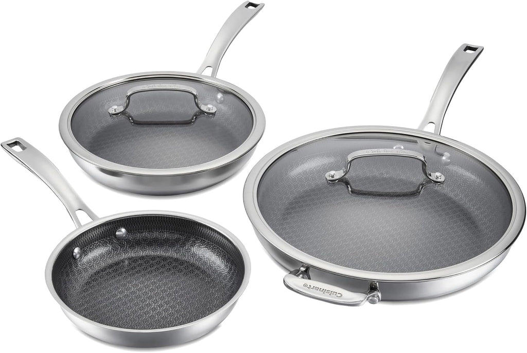 Cuisinart FusionPlus Hybrid Stainless Steel Cookware Set, 5-Piece Skillet Cooking Set with PFAS-Free PURELYSEAR CeramicT echnology, Scratch Proof, Cool Grip Handles, Dishwasher Safe