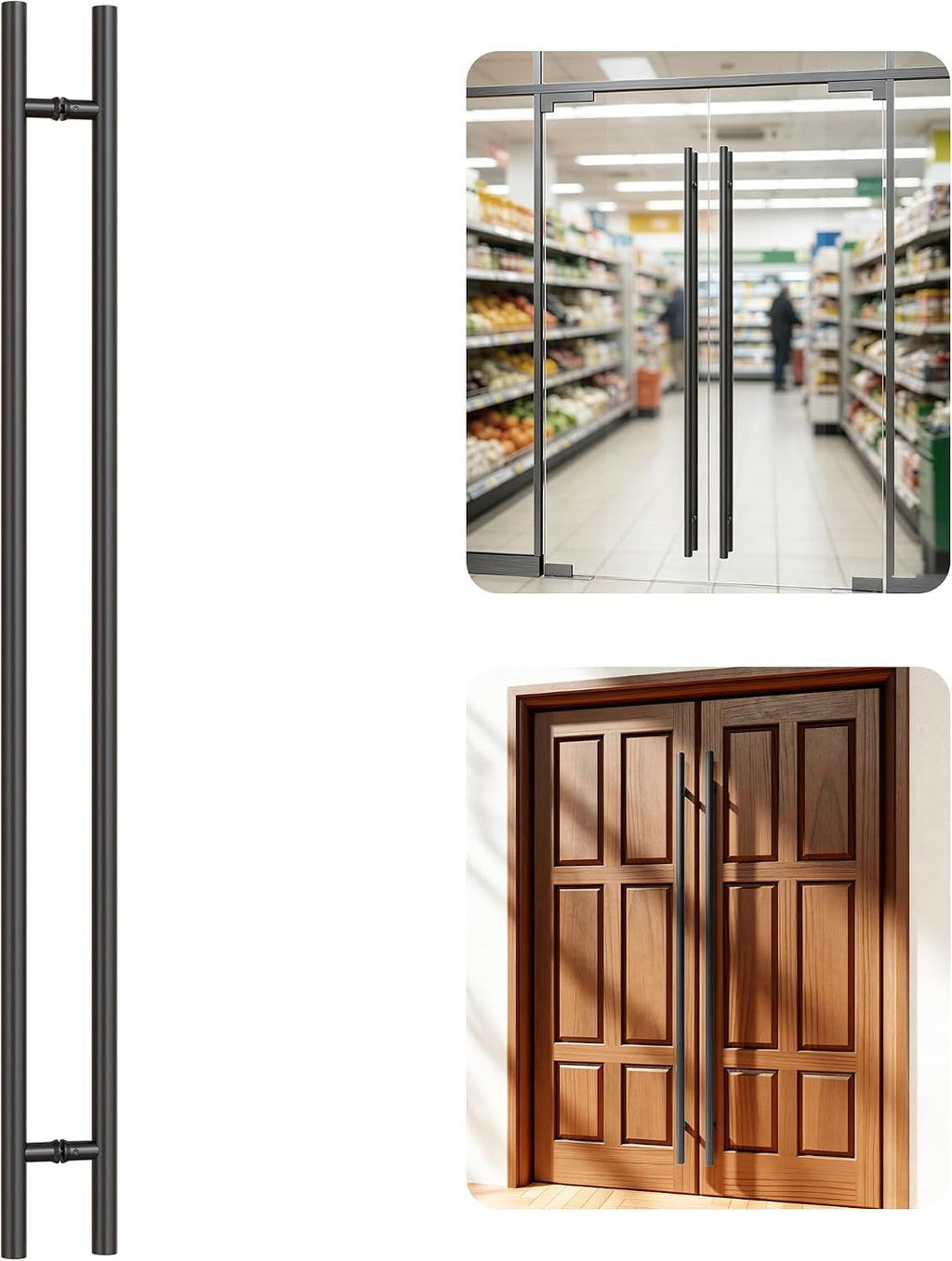 Ranbo 71' Overall Length Anti-Fingerprint Matte Black Back-to-Back Door Pull Handle,59-1/16'(1500mm) Hole Spacing,1.2 mm 304 Stainless Steel for Glass,Entry,Commercial and Storefront Door