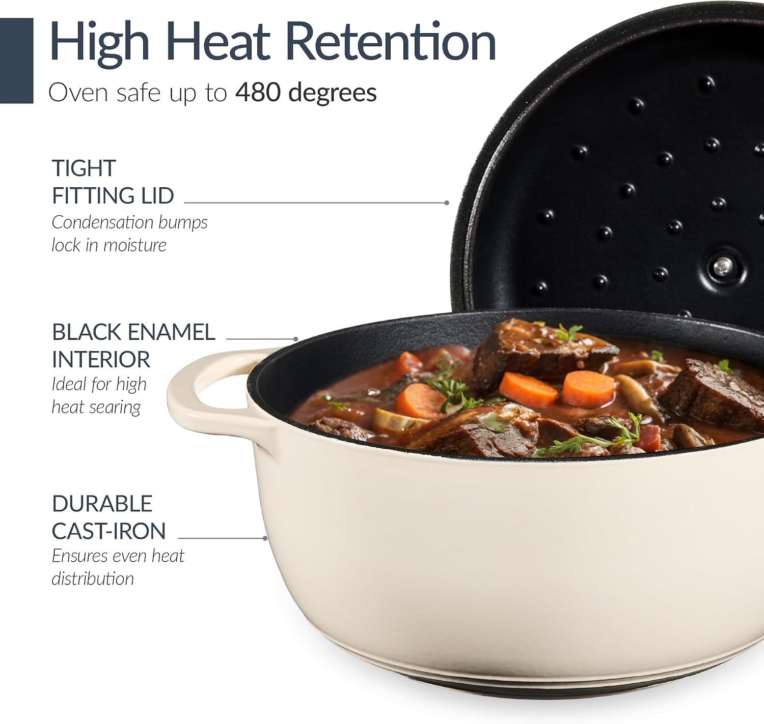 Best Choice Products Non-Stick Pot & Pan Cookware Set, Cast Iron, 2Qt Skillet W/Lid, 10' Grill Or Griddle Pan W/Press, 6Qt Enameled Dutch Oven, Non-toxic, For Cooking & Grilling - Vanilla