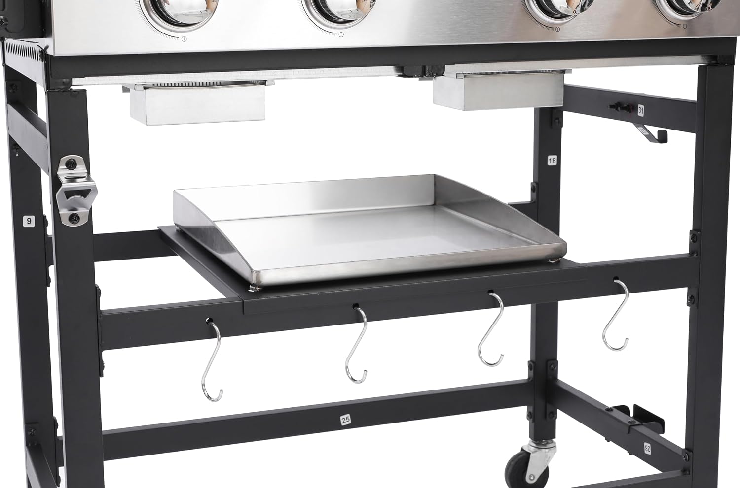 2+2-Burner Propane Gas BBQ Grill, 38200BTU Powerful Outdoor Grill with Stainless Steel Plancha & Side Tables, Portable Foldable Design for Backyard, Camping, Tailgating and Patio Barbecue (56 IN)
