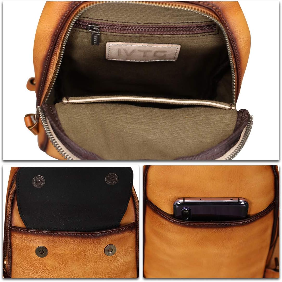 Genuine Leather Sling Bag - Vintage Sling Backpack for Men & Women - Fashion Shoulder & Crossbody Bag