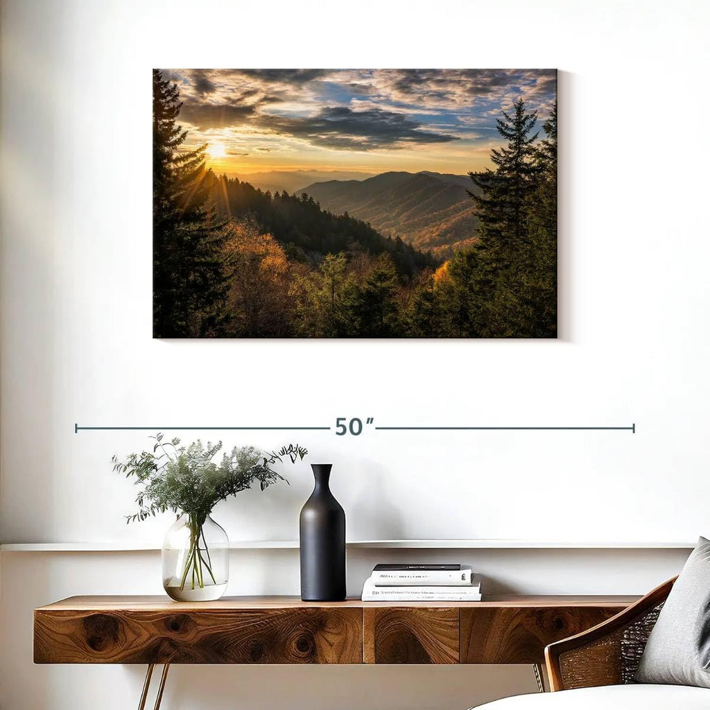 ElephantStock Sunrise In Smoky Mountains Canvas - 1 Panel Mountain Pictures Wall Decor - Nature Wall Art, Mountain Canvas Photography - Mountains Wall Art for Nature Lovers - 36' X 24'