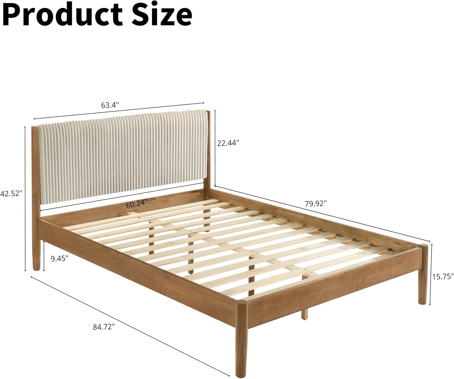 Roundhill Furniture Vichy 5-Piece Rubberwood Bedroom Set with Textured Polyester Upholstered Queen Bed, Chest, Dresser, Mirror, and 2 Nightstands