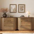LITTLE TREE Large Nightstand, Oversized Night Stand Set 2, Slatted Side Design Wood Nightstand, 35' Wide End Tables, Modern Dresser with 3 Drawers for Bedroom,Entryway, Oak 2PCS