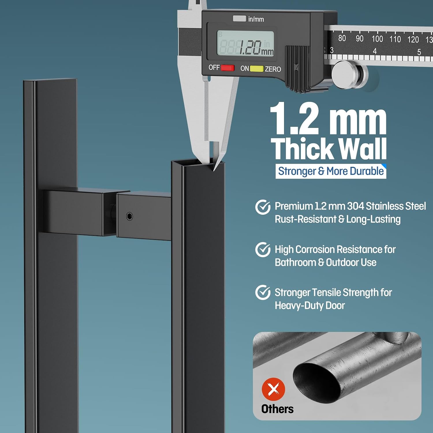 Ranbo 60' Large Push Pull Door Handle, 1200mm (47 1/4 inch) CTC, 1.2mm Thick 304 Stainless Steel, Fits 6–19mm (1/4'–3/4') Glass Doors, for Front, Entry, Commercial and Long Doors, Matte Black