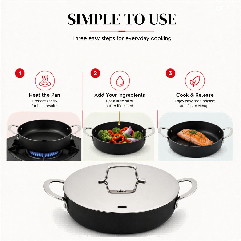 Alva Maestro 3.5 Qt Nonstick Ceramic Saute Pan with Lid, Non Stick Pan with Lid, Saute Pan Nonstick, Large Skillet with Lid, PFAS Free, Induction Compatible, Oven Safe Cooking Pan