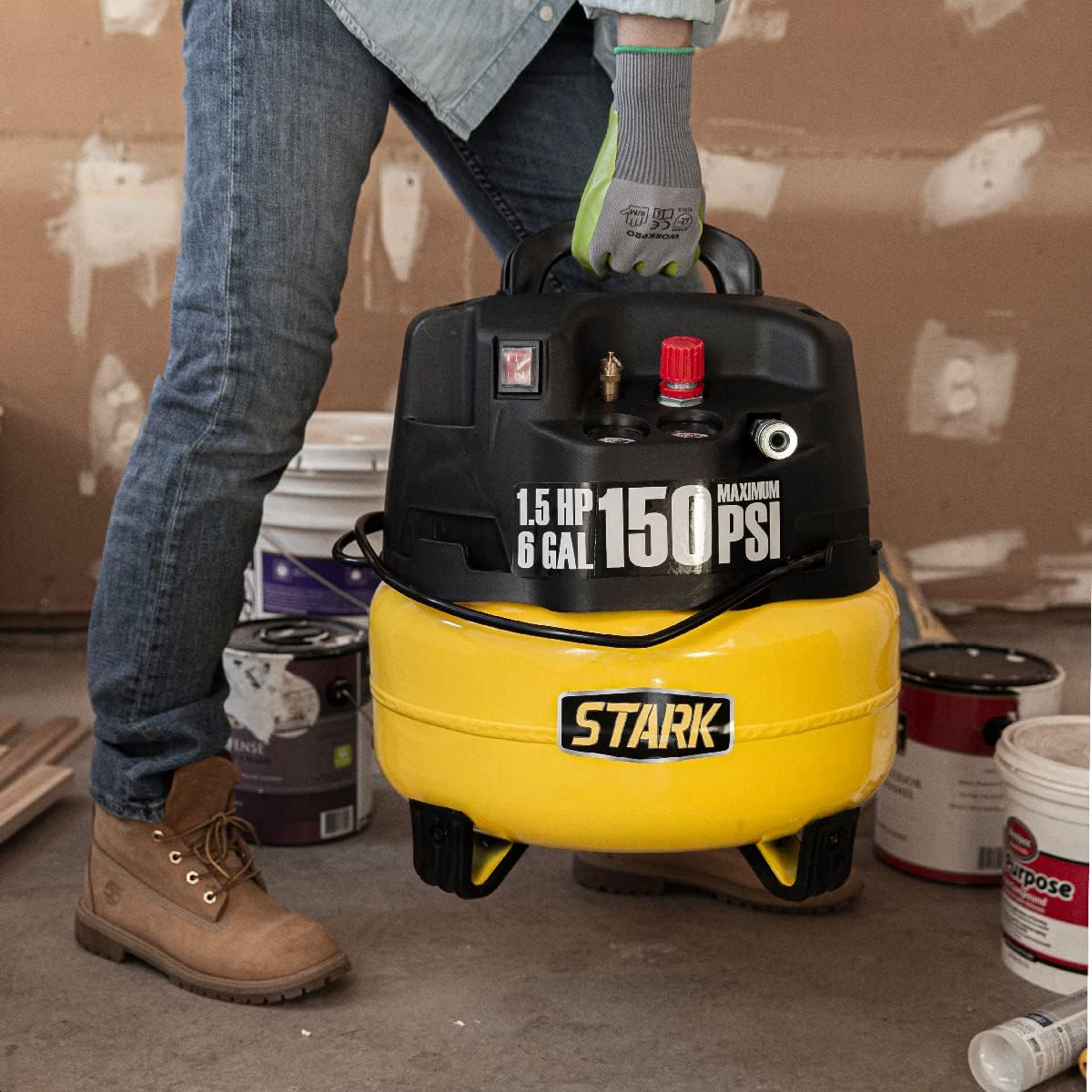 Stark USA 6 Gallon Pancake with 18 Gauge Brad Nailer Set Electric Oil-Less Air Compressor, 150 PSI Combo Set